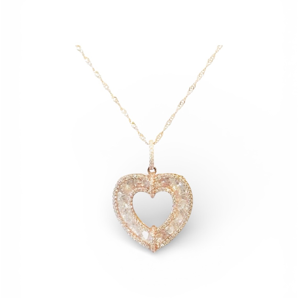 925 Rose Gold Heart Crystal Pendant w/Diamond Cut Necklace Exquisite